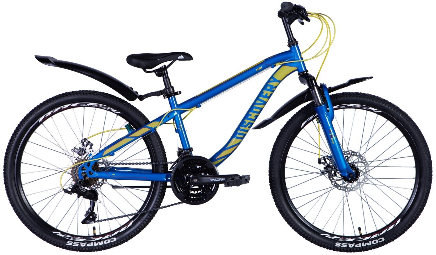 Фотографія Велосипед Discovery FLINT AM DD 24" розмір XXS рама 13 2024 Синьо-жовтий