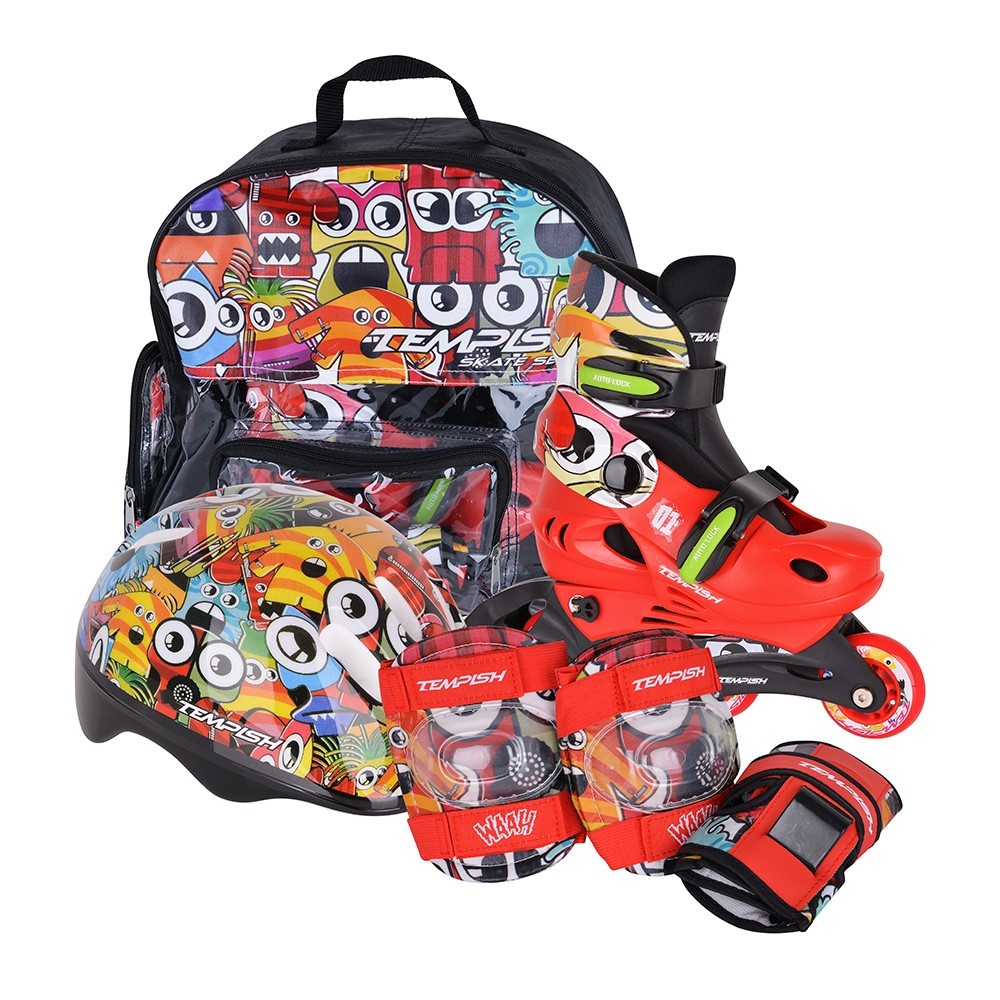 Фотография Комплект детский Tempish MONSTER Baby skate (ролики, рюкзак, защита конечностей, шлем), размер 34-37 Красный