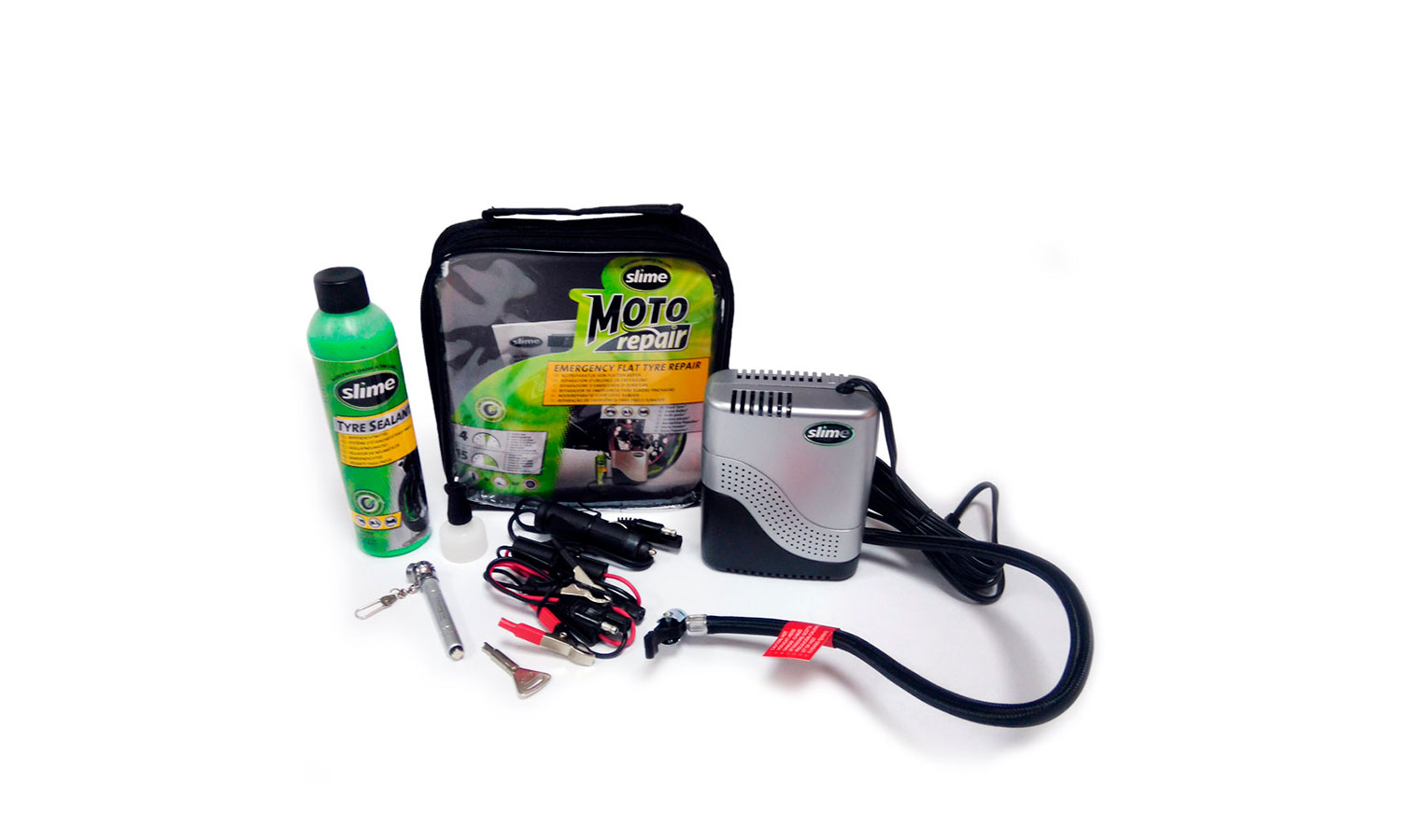 Фотография Ремкомплект для мотопокрышек MOTO Power Sport (Герметик + воздушный компрессор), Slime